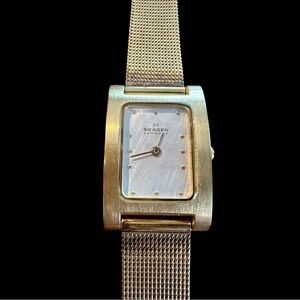 Skagen Gold-Tone Rectangular Mesh Bracelet Watch